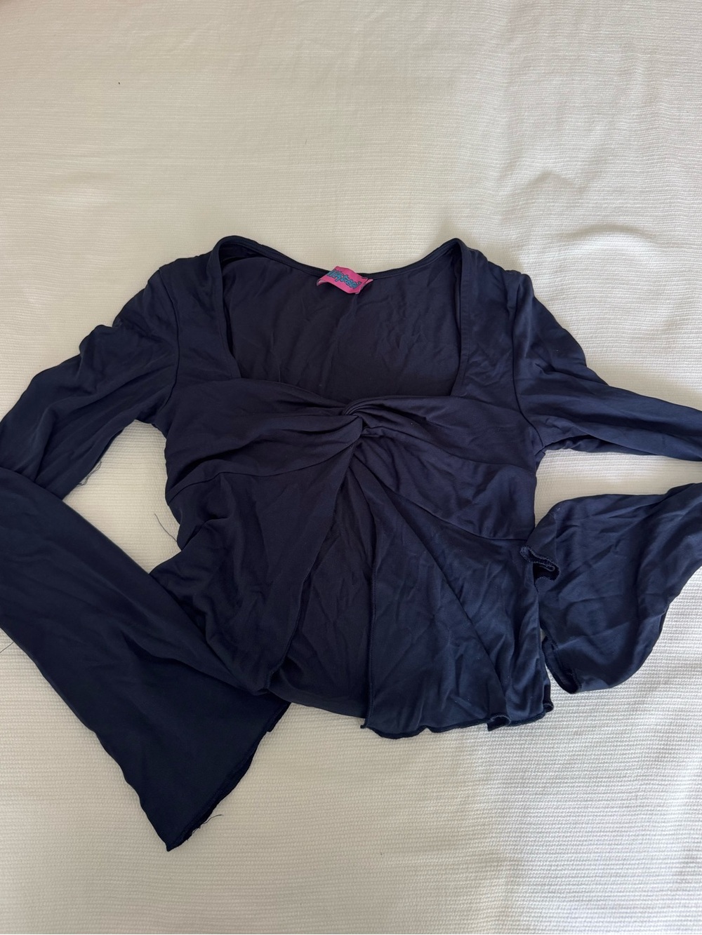 Edikted Navy Twist-Front Long Sleeve Top
